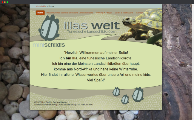 Bildschirmfoto der Webseite über Mini Schildkröten